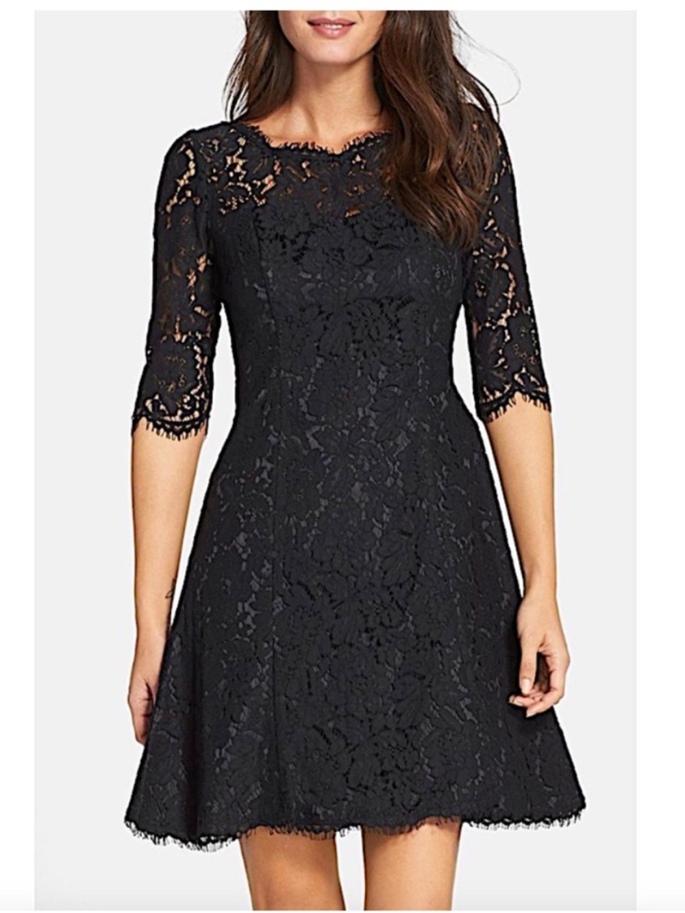 Eliza J Floral Sheer Lace Fit & Flare Dress cocktail romantic feminine LBD- 2